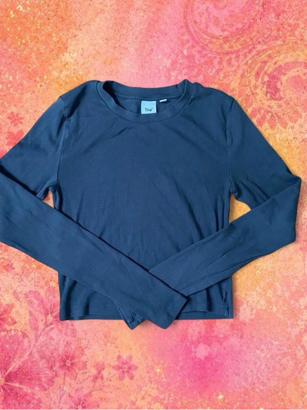 TNA long sleeve greyish blue ribbed crop top in size S